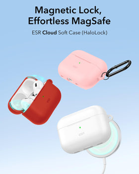 ESR HaloLock AirPods Pro 2 red case lid closed with secure magnetic lock.
