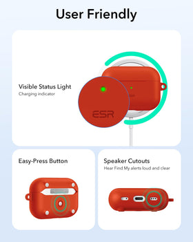 ESR HaloLock AirPods Pro 2 red case on table ready for daily use.