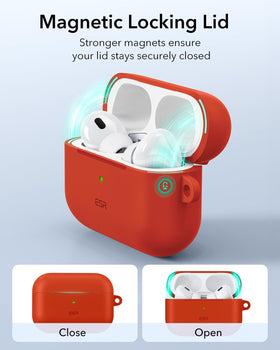 ESR HaloLock AirPods Pro 2 red case silicone texture enhances grip.