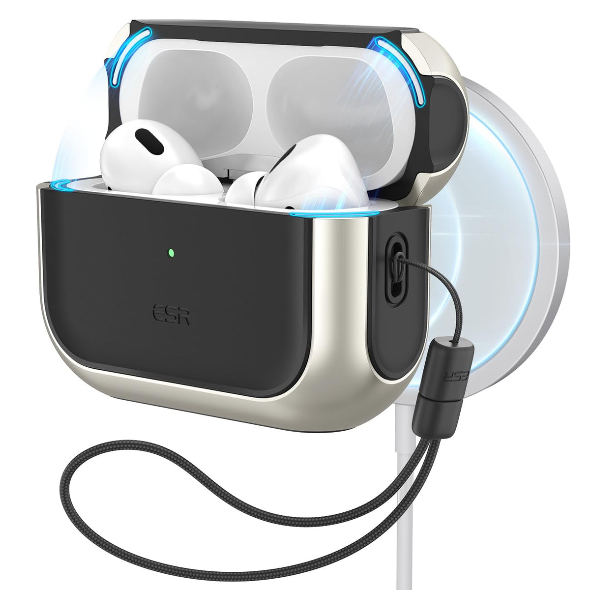 ESR HaloLock AirPods Pro 2 case front view with rugged protection and MagSafe compatibility