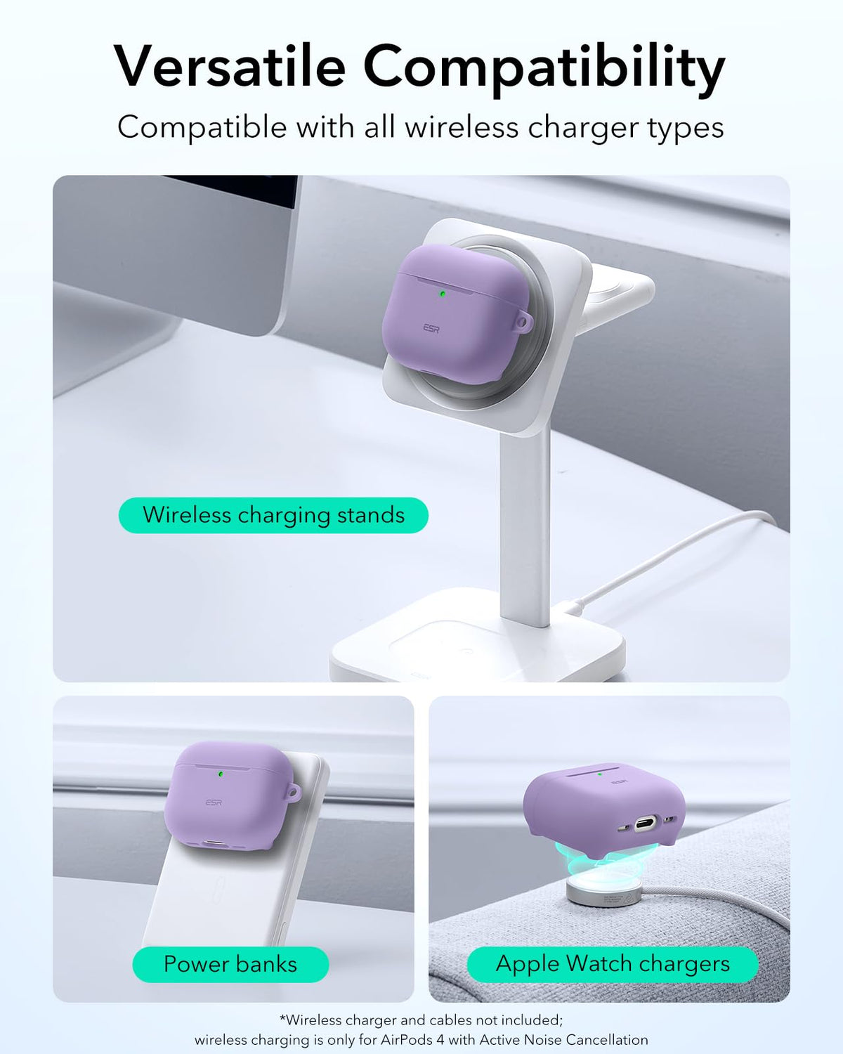 ESR HaloLock AirPods 4 case purple carabiner attachment for clips