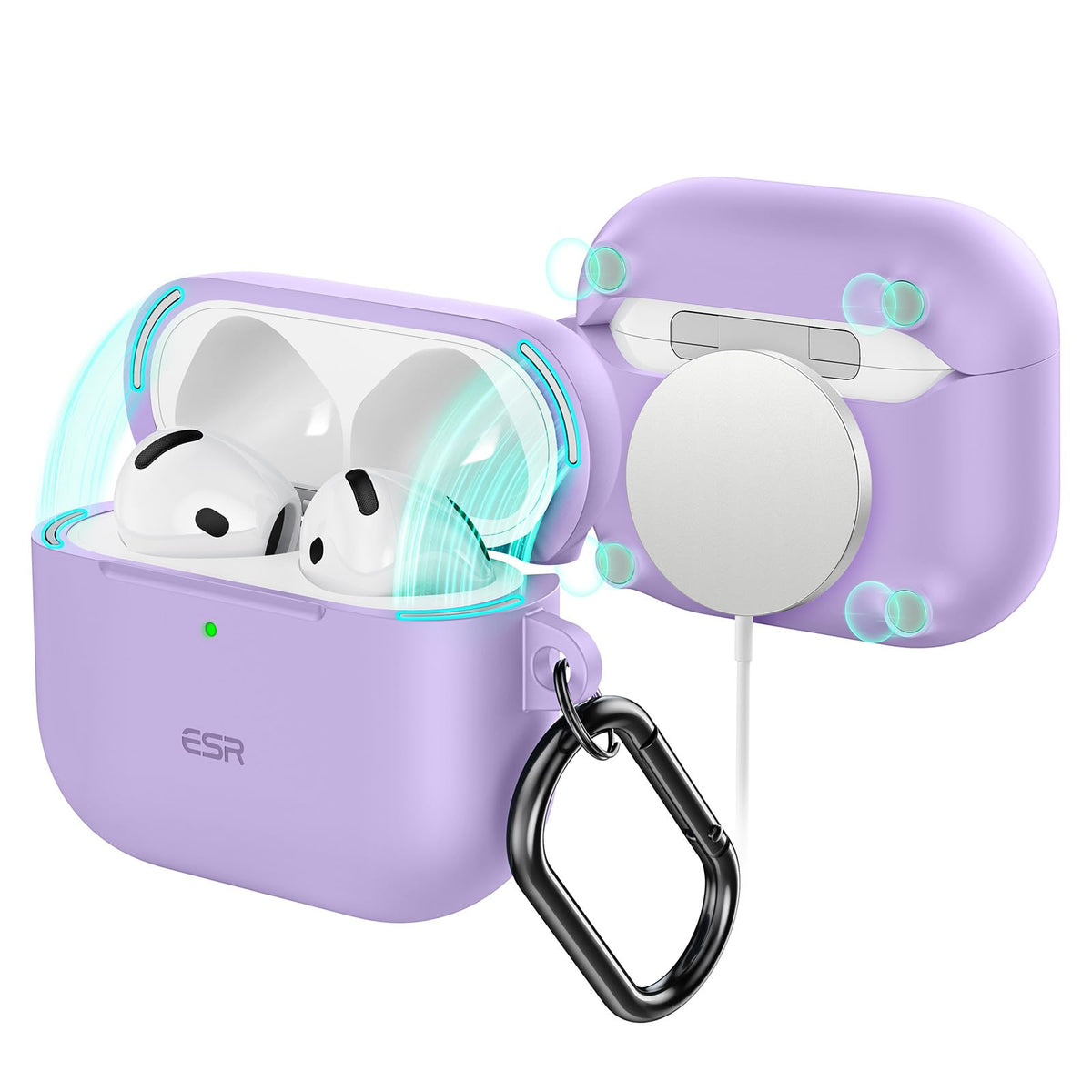 ESR HaloLock AirPods 4 case purple front view with MagSafe-ready design