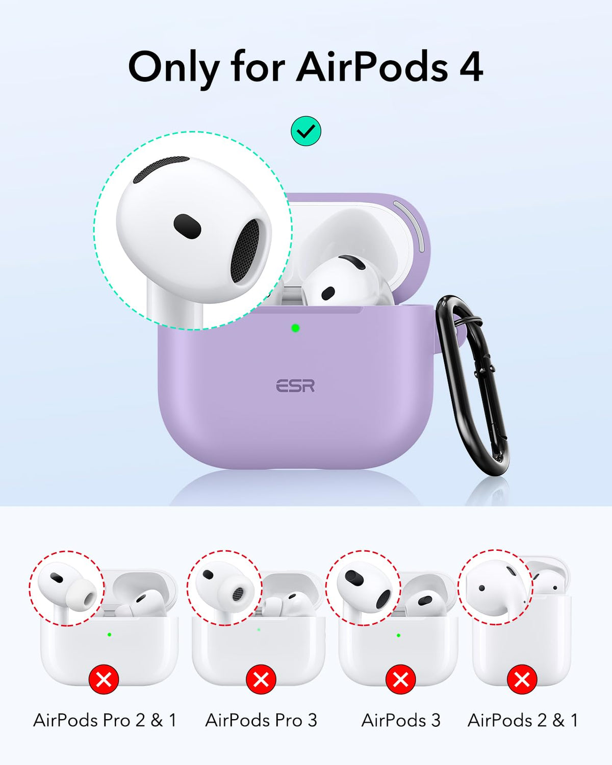 ESR HaloLock AirPods 4 case purple side view showing slim profile