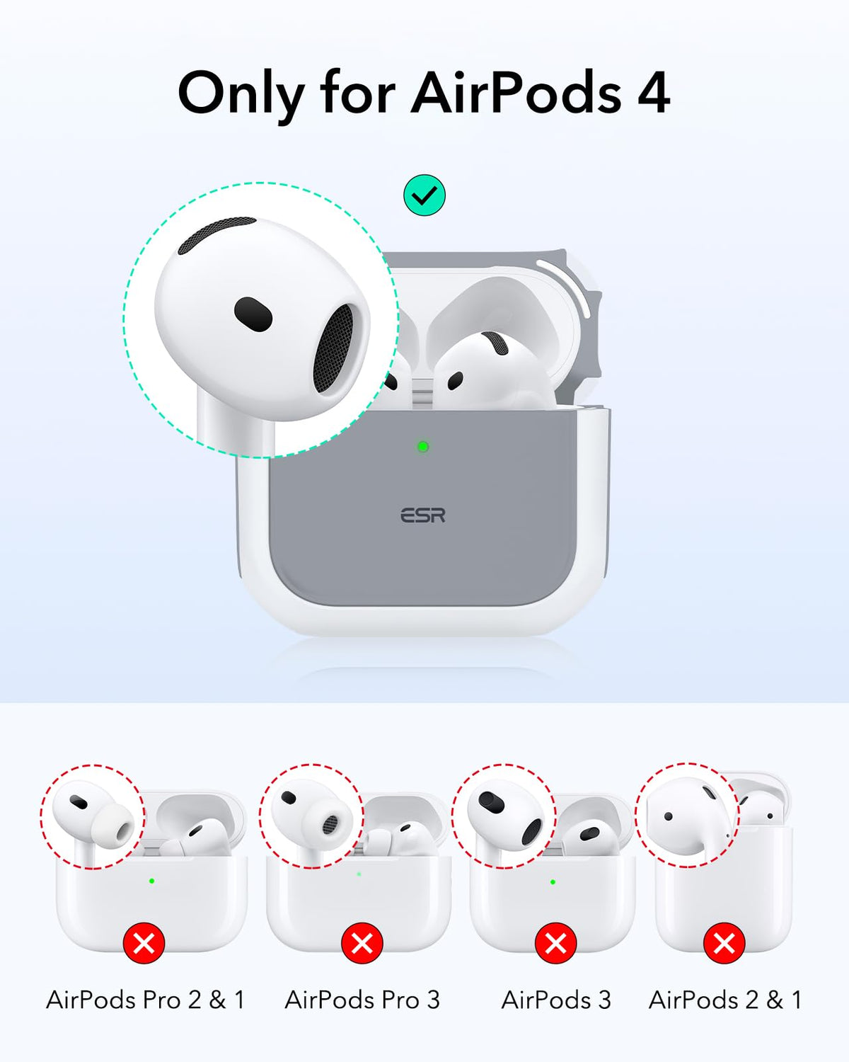 ESR Orbit Hybrid AirPods 4 case back view showing MagSafe lock and secure fit.