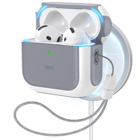 ESR Orbit Hybrid AirPods 4 case front view with slim protection and white finish.