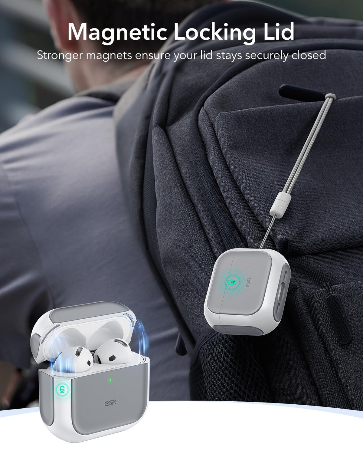 ESR Orbit Hybrid AirPods 4 case magnetic lid in use for quick access.