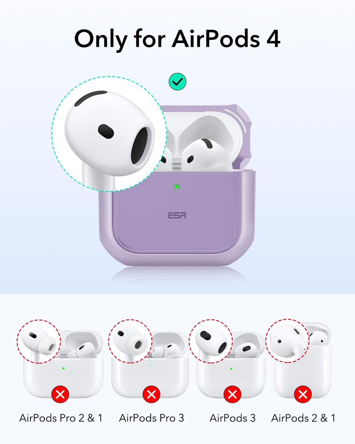 ESR Orbit Hybrid AirPods 4 case purple back view showing MagSafe-friendly design