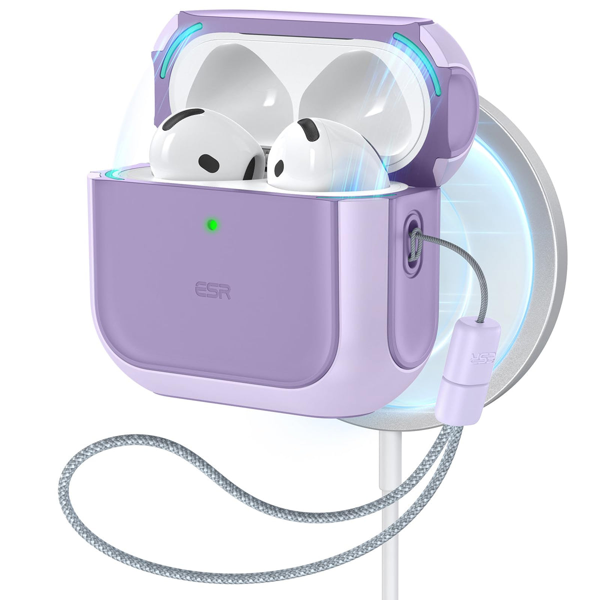 ESR Orbit Hybrid AirPods 4 case purple front view highlighting compact protection