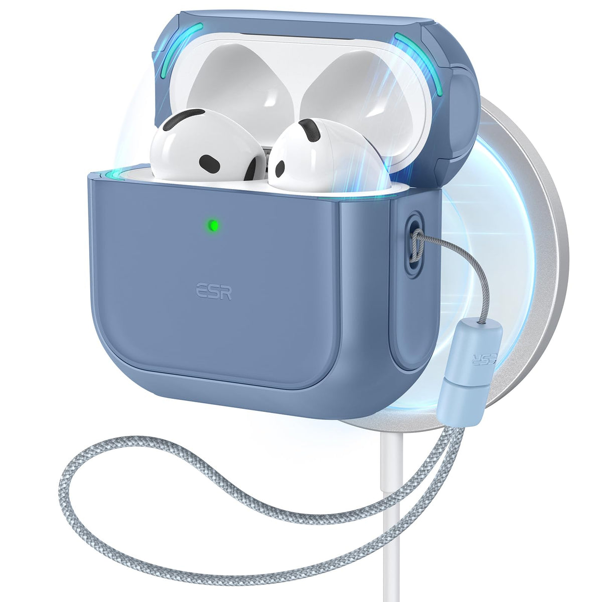 ESR Orbit Hybrid Case for AirPods 4 front view shows dark blue finish and protection.