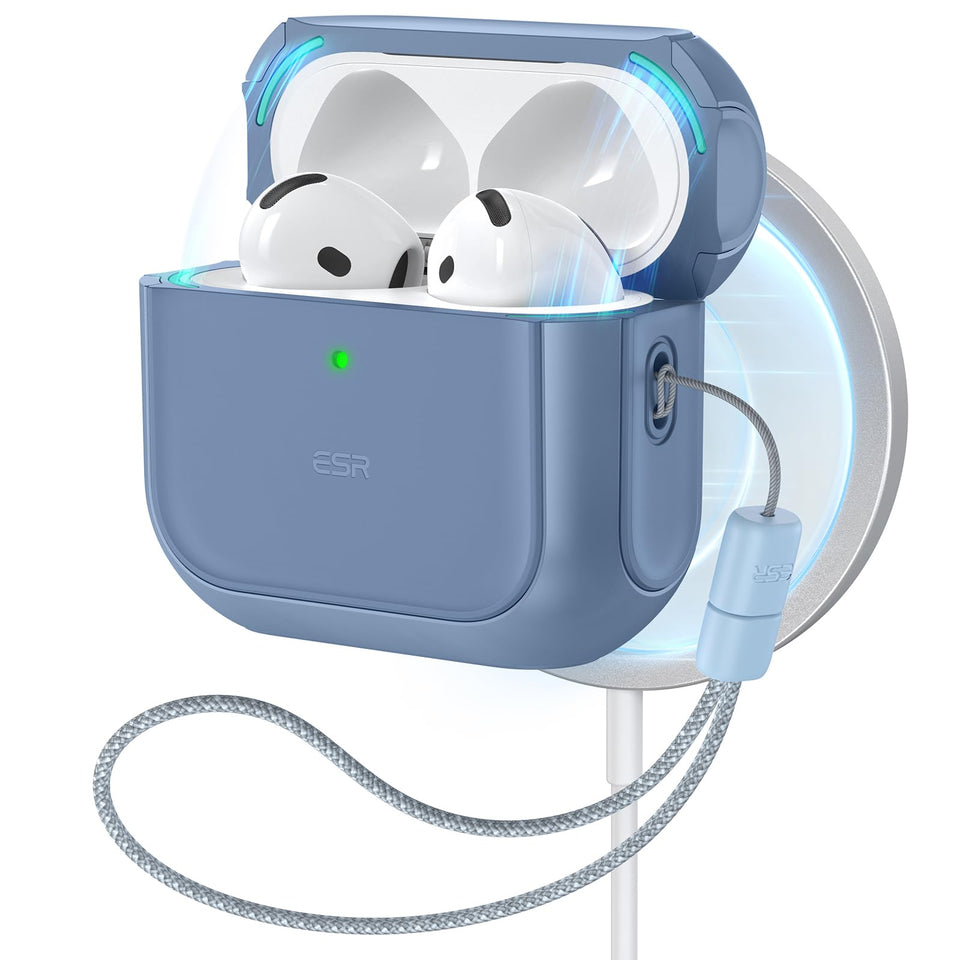 ESR Orbit Hybrid Case for AirPods 4 front view shows dark blue finish and protection.