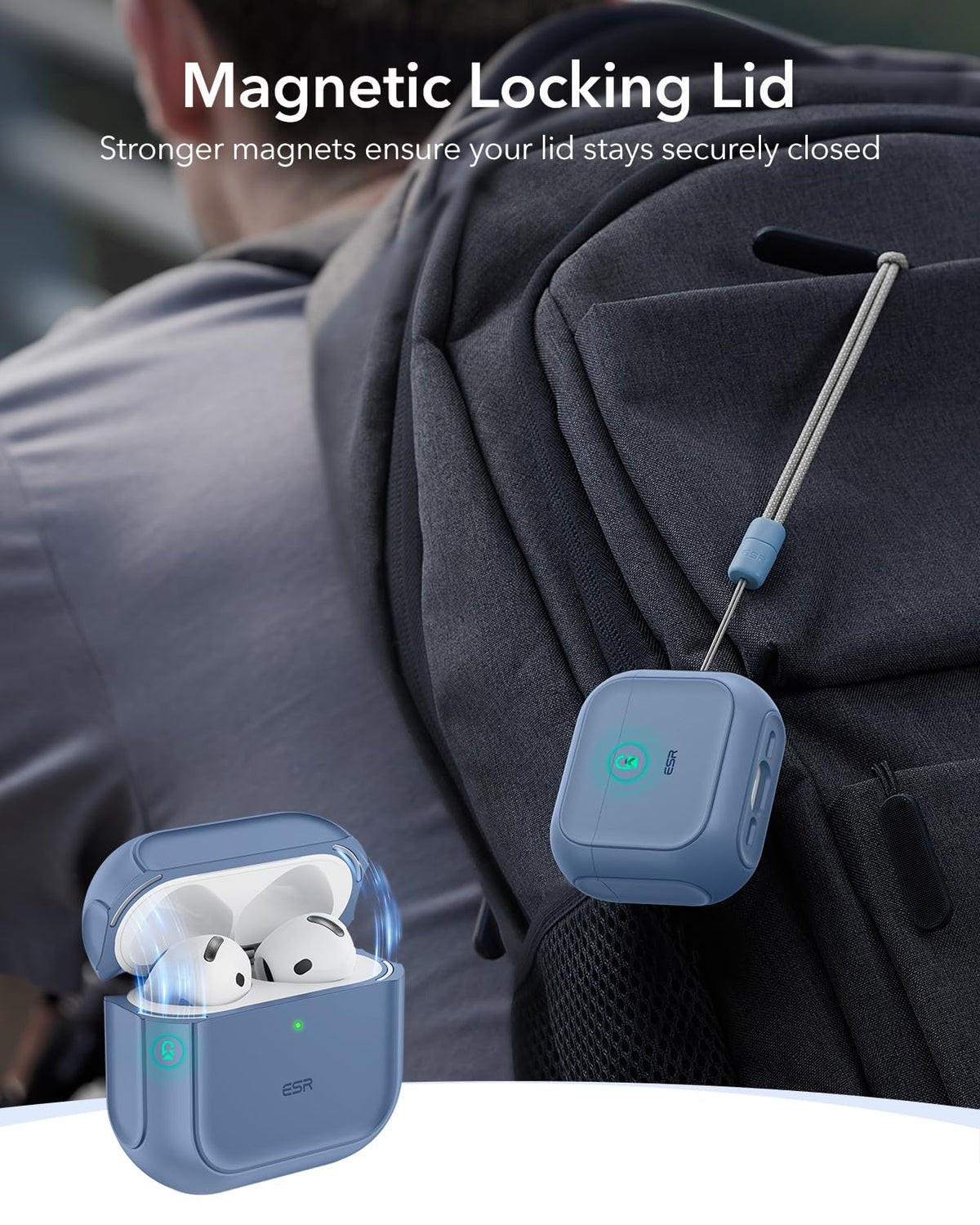 ESR Orbit Hybrid Case for AirPods 4 with MagSafe compatibility for easy charging.