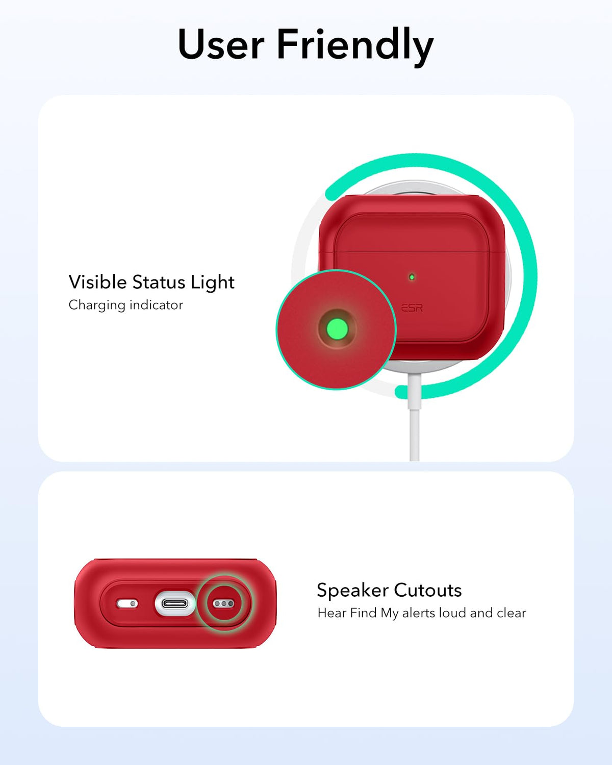 ESR Orbit Hybrid Case for AirPods 4 red finish enhances visibility and style.