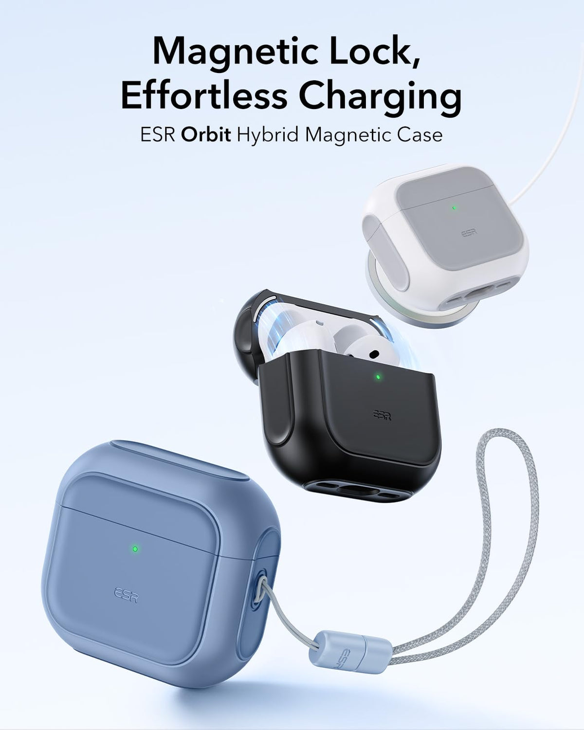 ESR Orbit Hybrid Case for AirPods 4 USB-C port view highlighting charge-ready design.