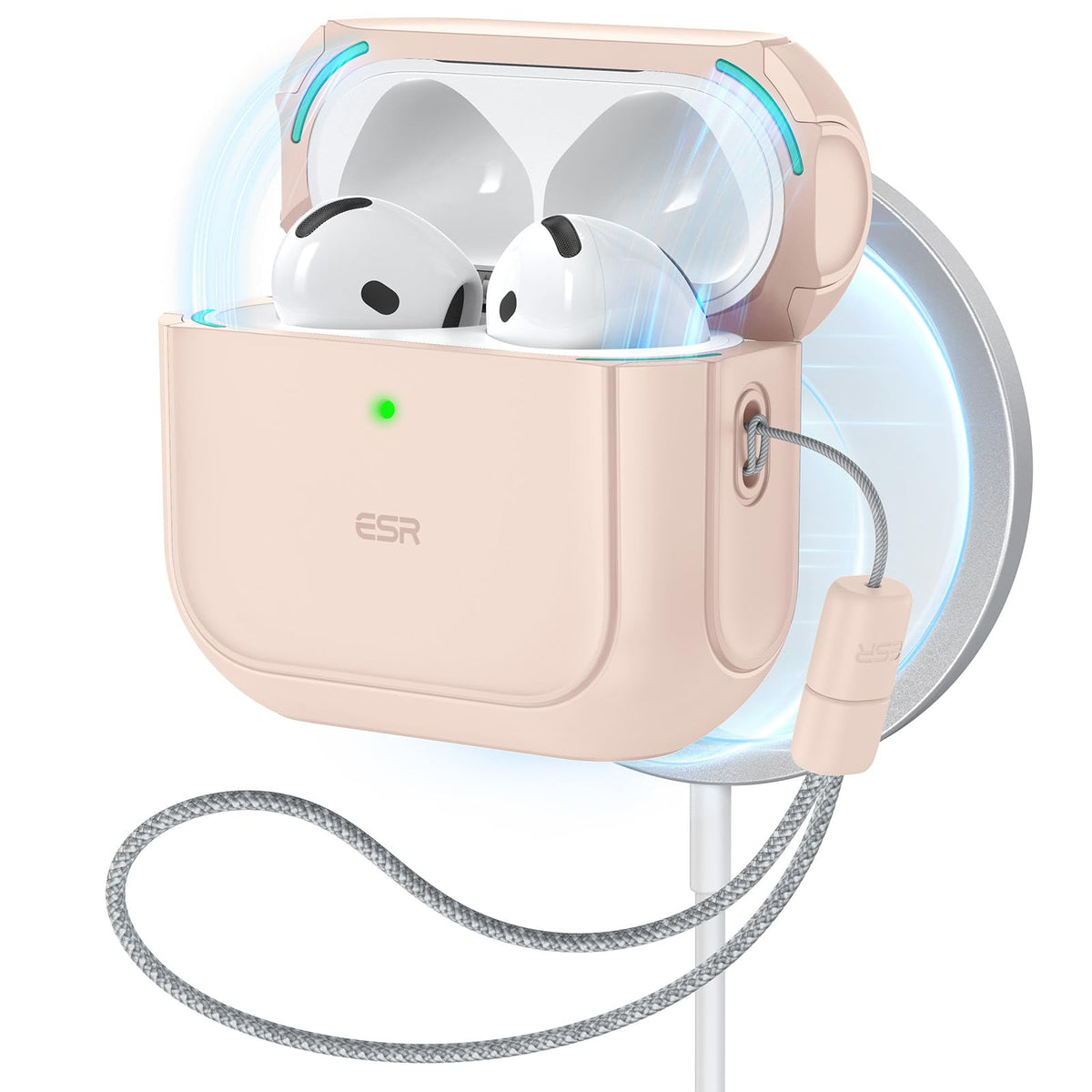 ESR Orbit Hybrid AirPods 4 case front view with rugged protection and MagSafe compatibility