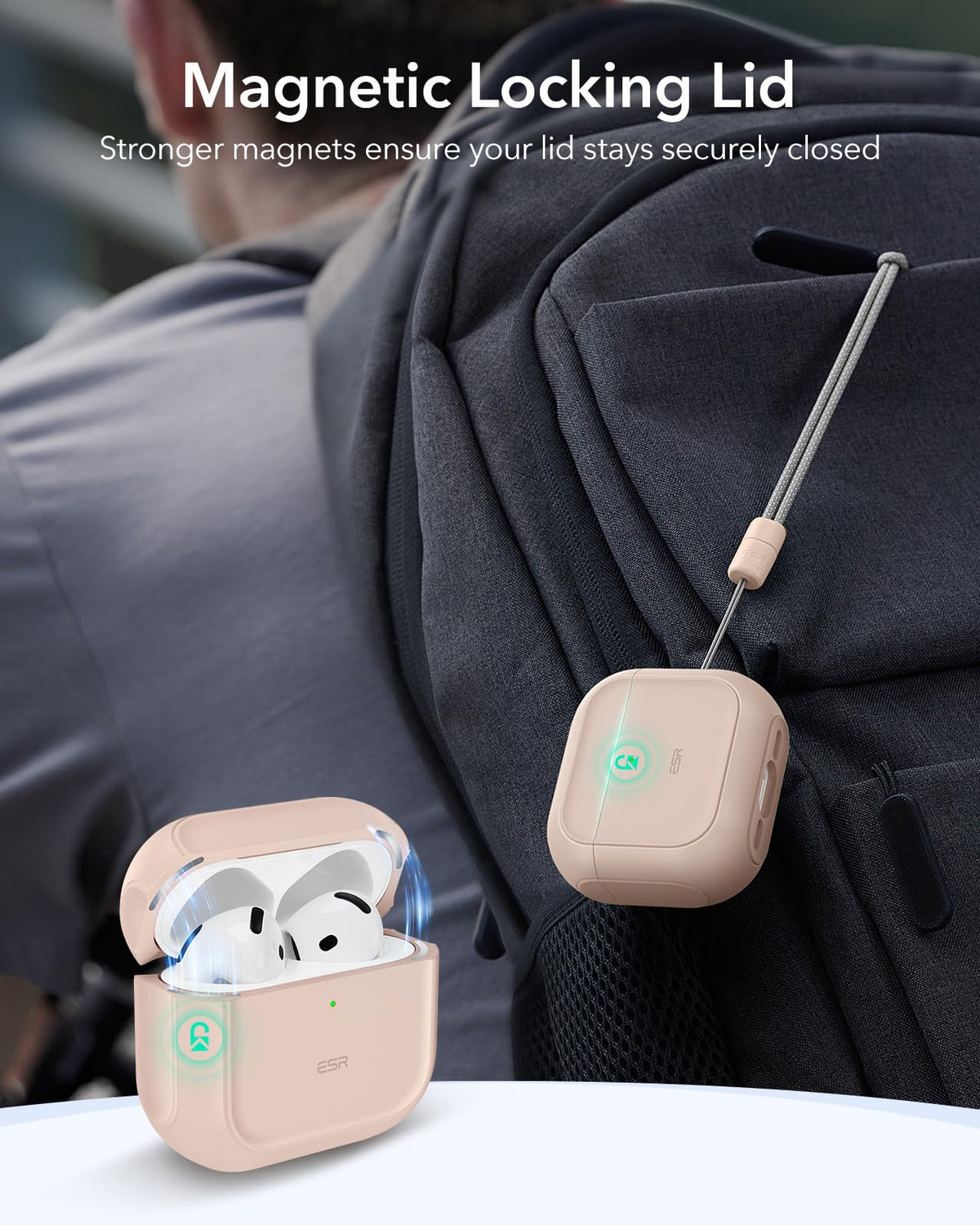 ESR Orbit Hybrid AirPods 4 case with MagSafe magnets for quick wireless charging