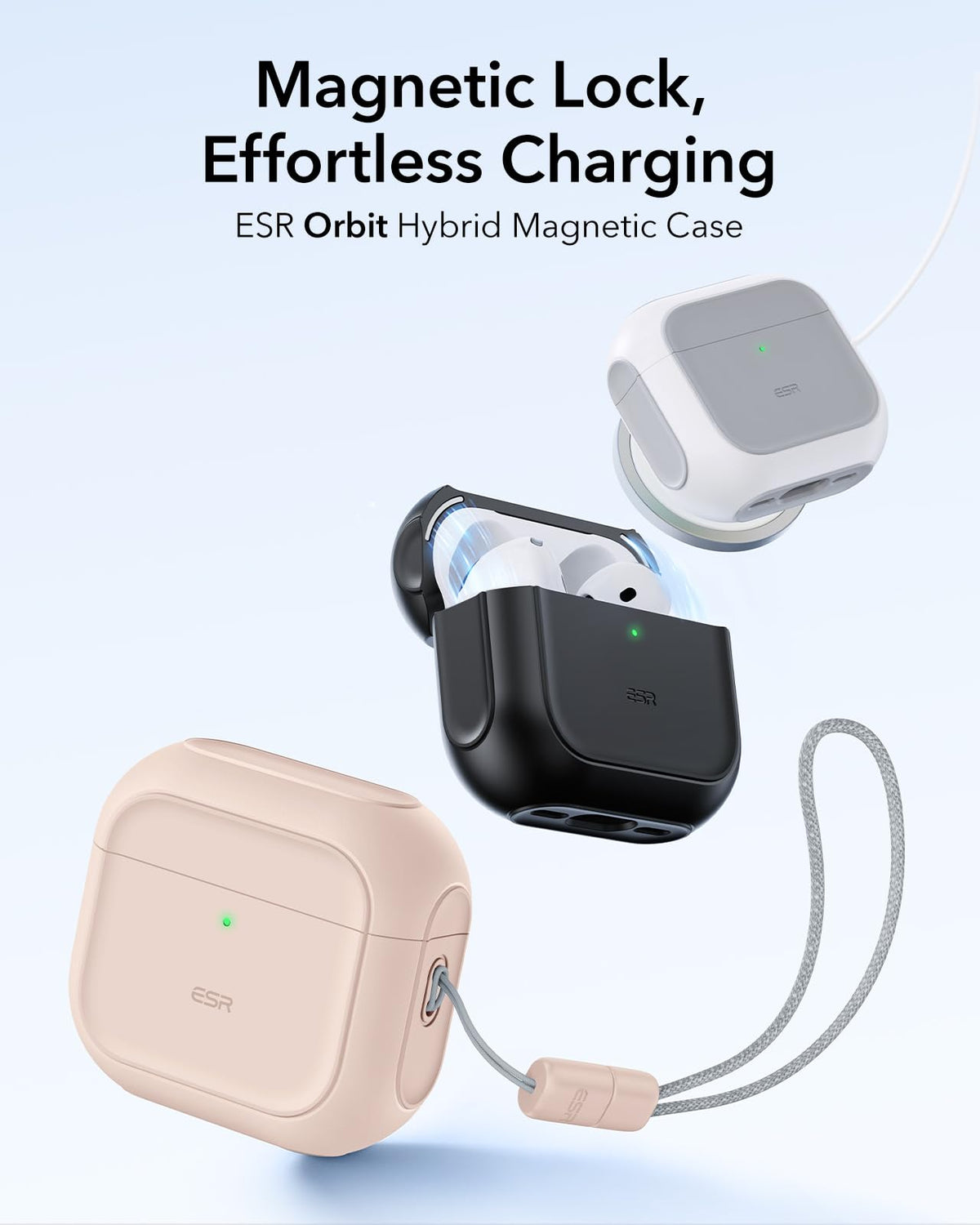 ESR Orbit Hybrid AirPods 4 case side view shows comfortable grip and lanyard option