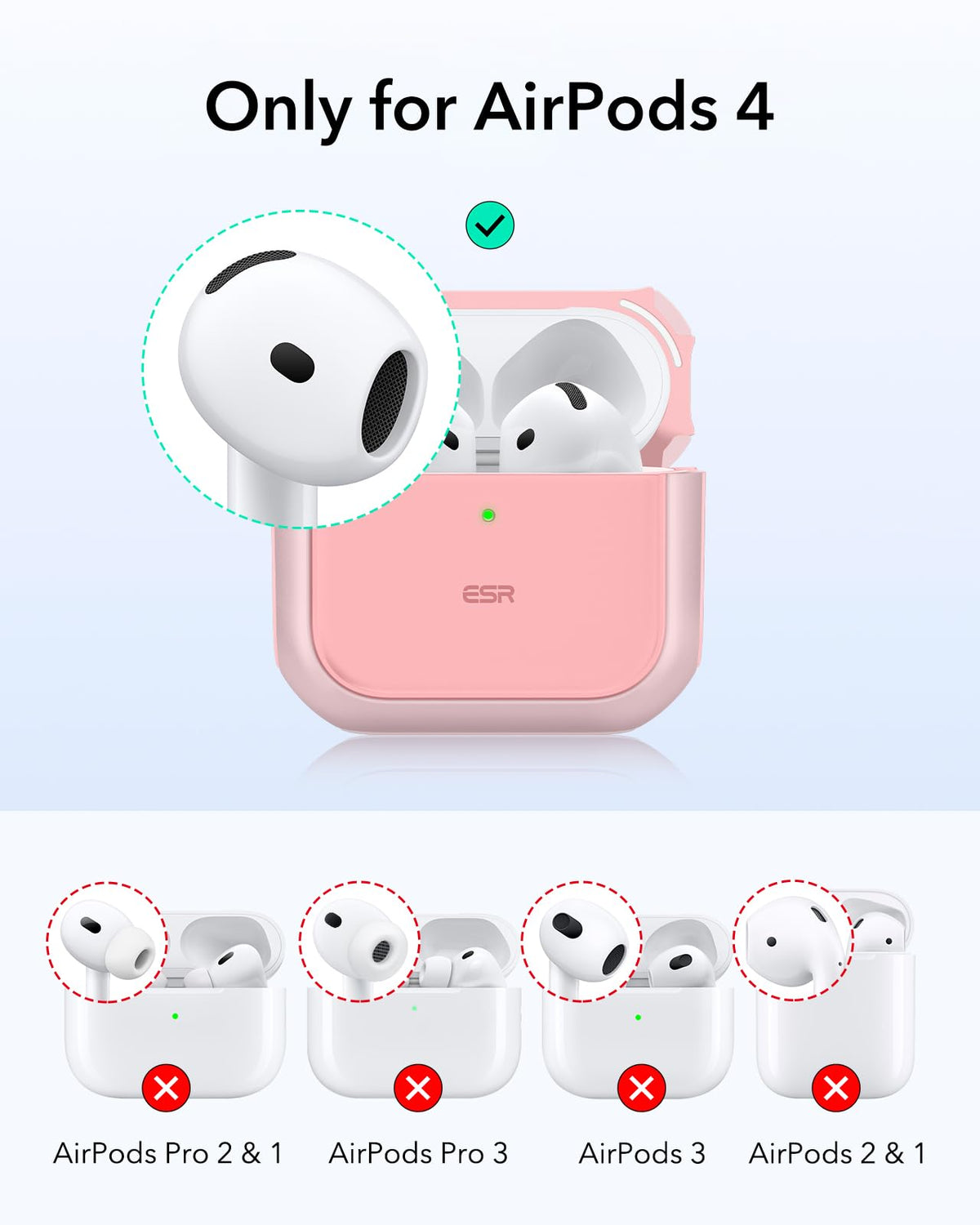 ESR Orbit Hybrid pink AirPods 4 case back view highlights drop protection and USB-C compatibility.
