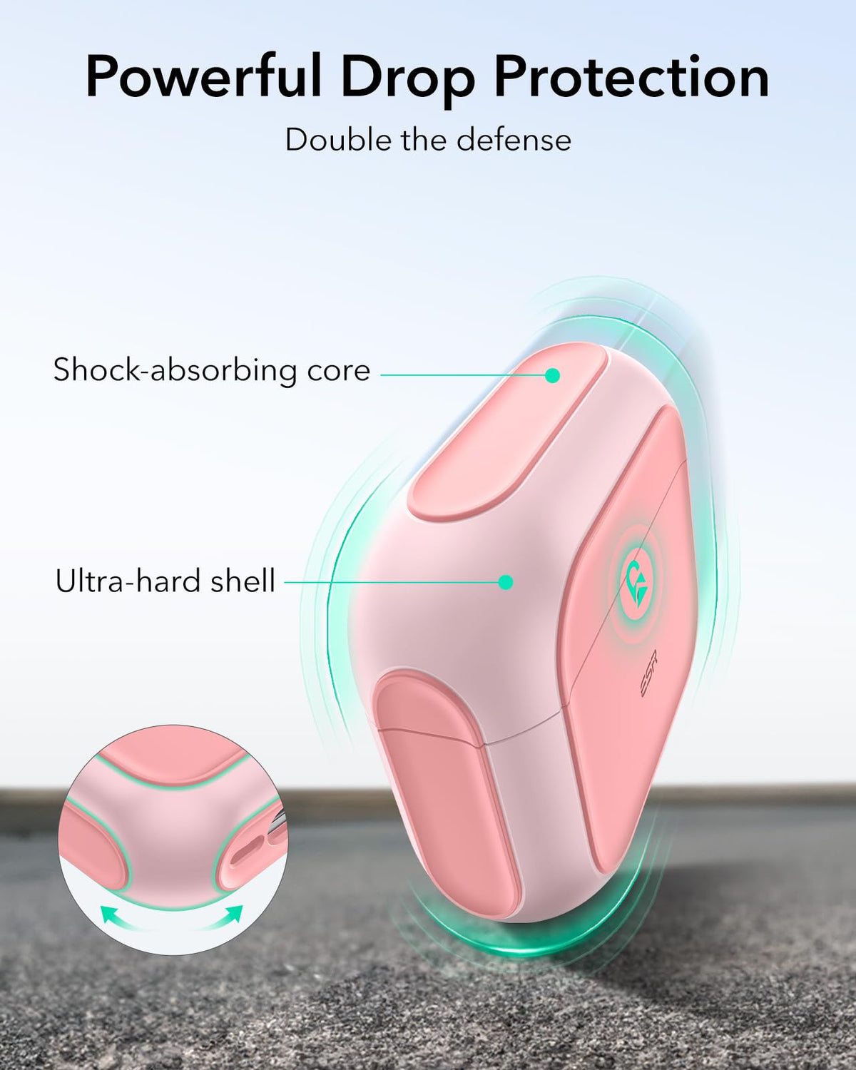 ESR Orbit Hybrid pink AirPods 4 case Find My cutouts ensuring loud locating sounds.