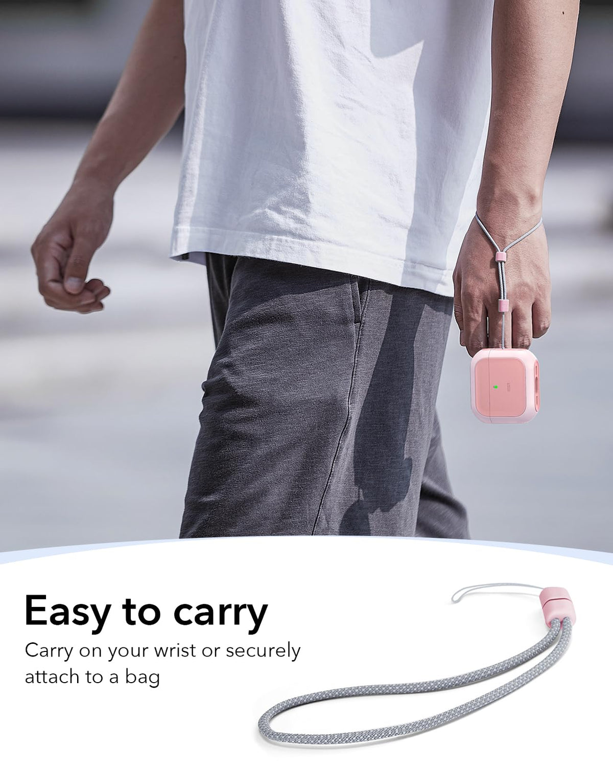ESR Orbit Hybrid pink AirPods 4 case top view showcases sleek profile and grip.
