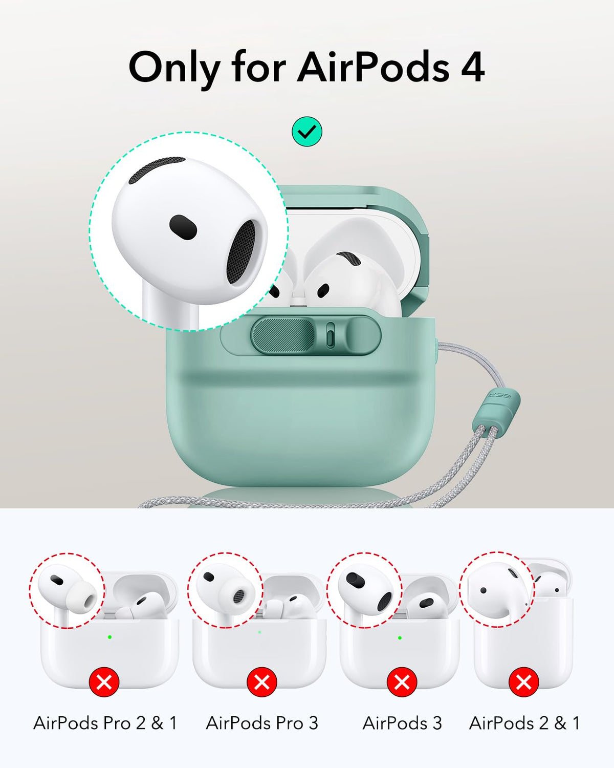 ESR Pulse Series AirPods 4 case back view highlights MagSafe compatibility.