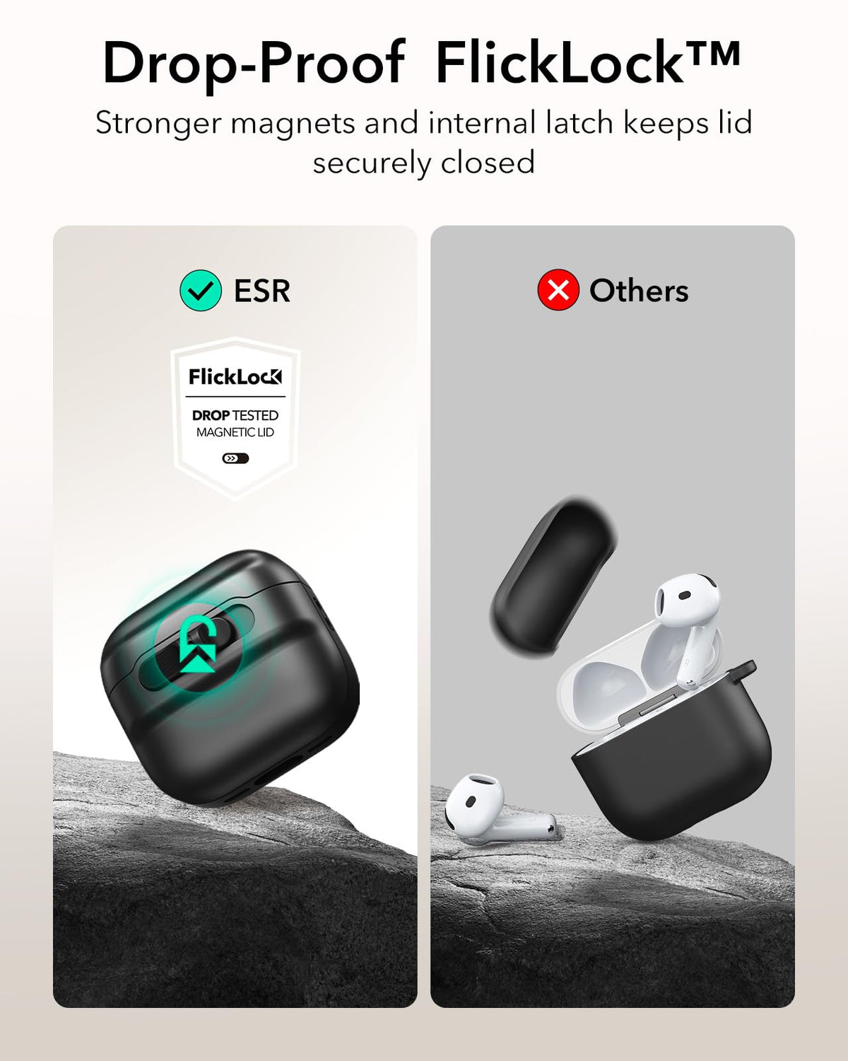 ESR Pulse Series AirPods 4 Case back magnets align with MagSafe.