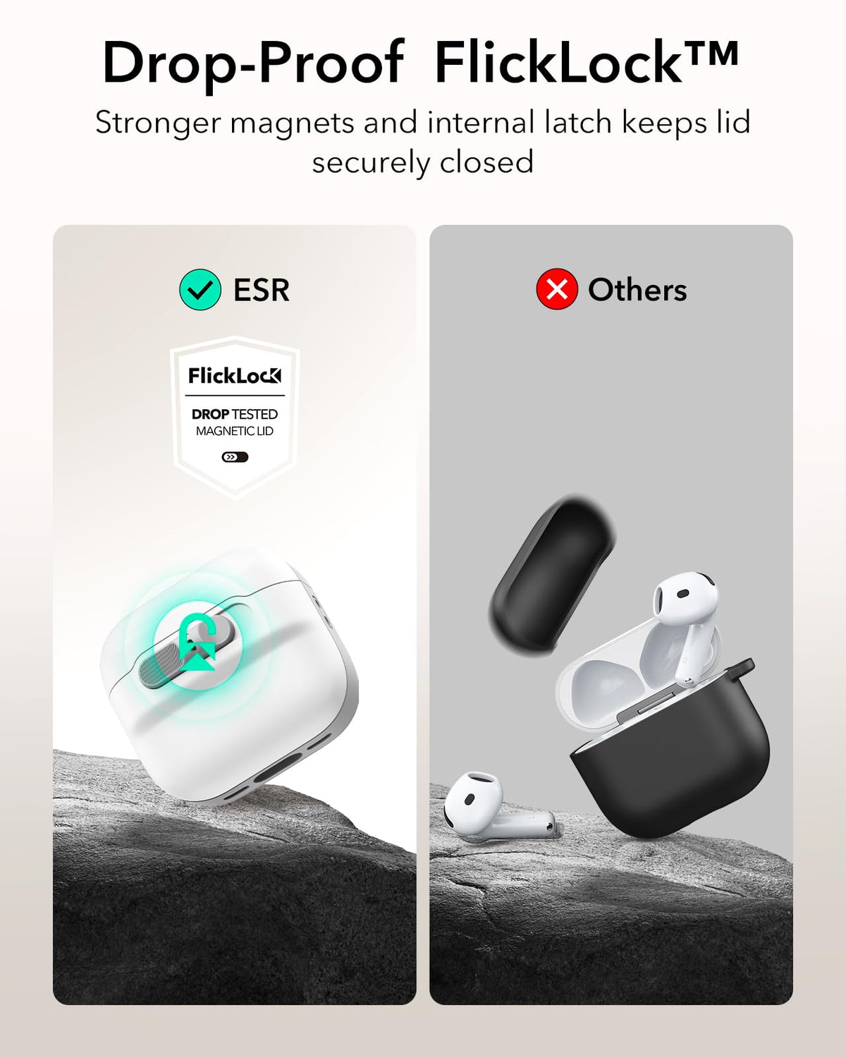 ESR Pulse Series AirPods 4 Case back view highlighting MagSafe alignment for easy charging