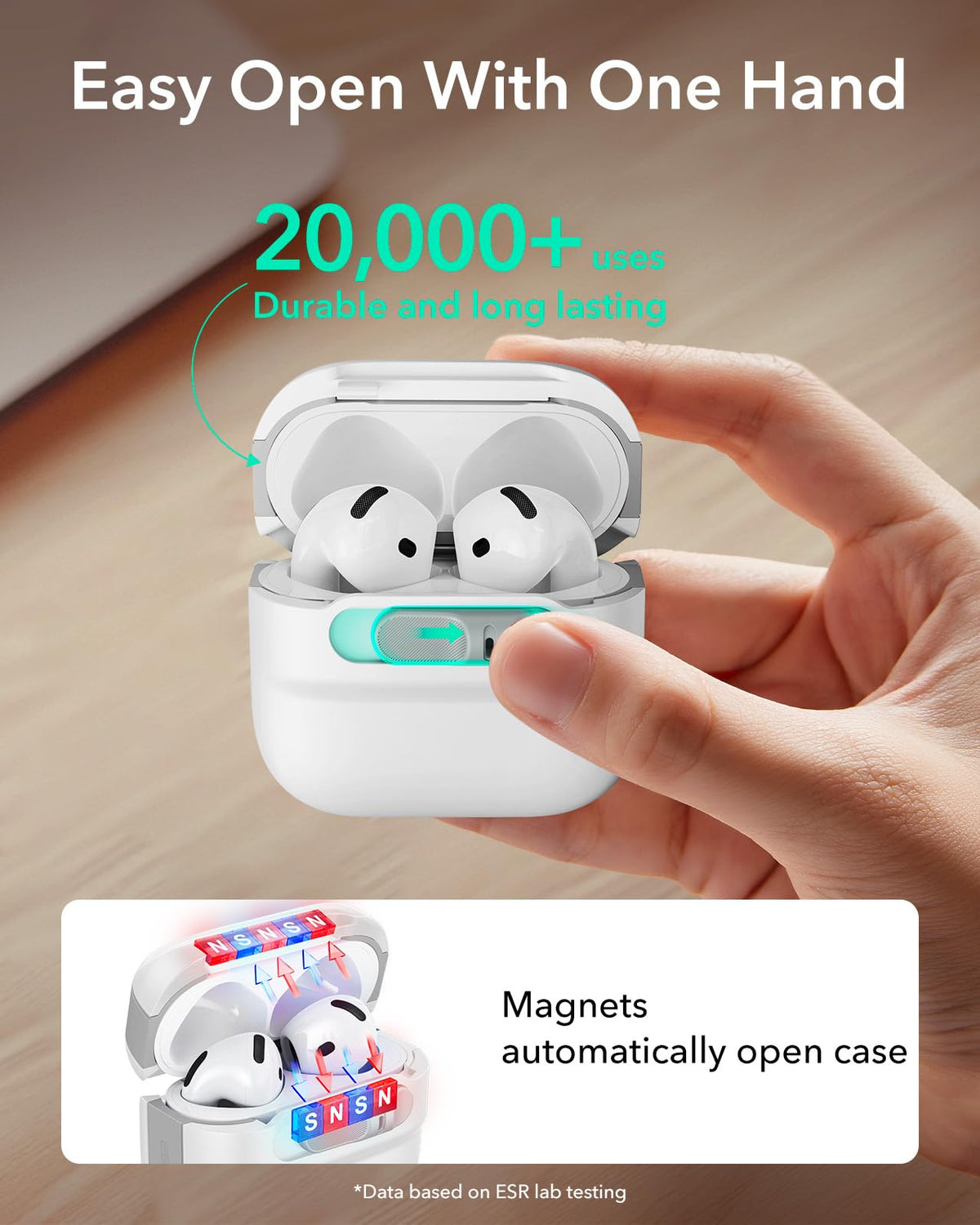 ESR Pulse Series AirPods 4 Case lid open for quick one-handed retrieval