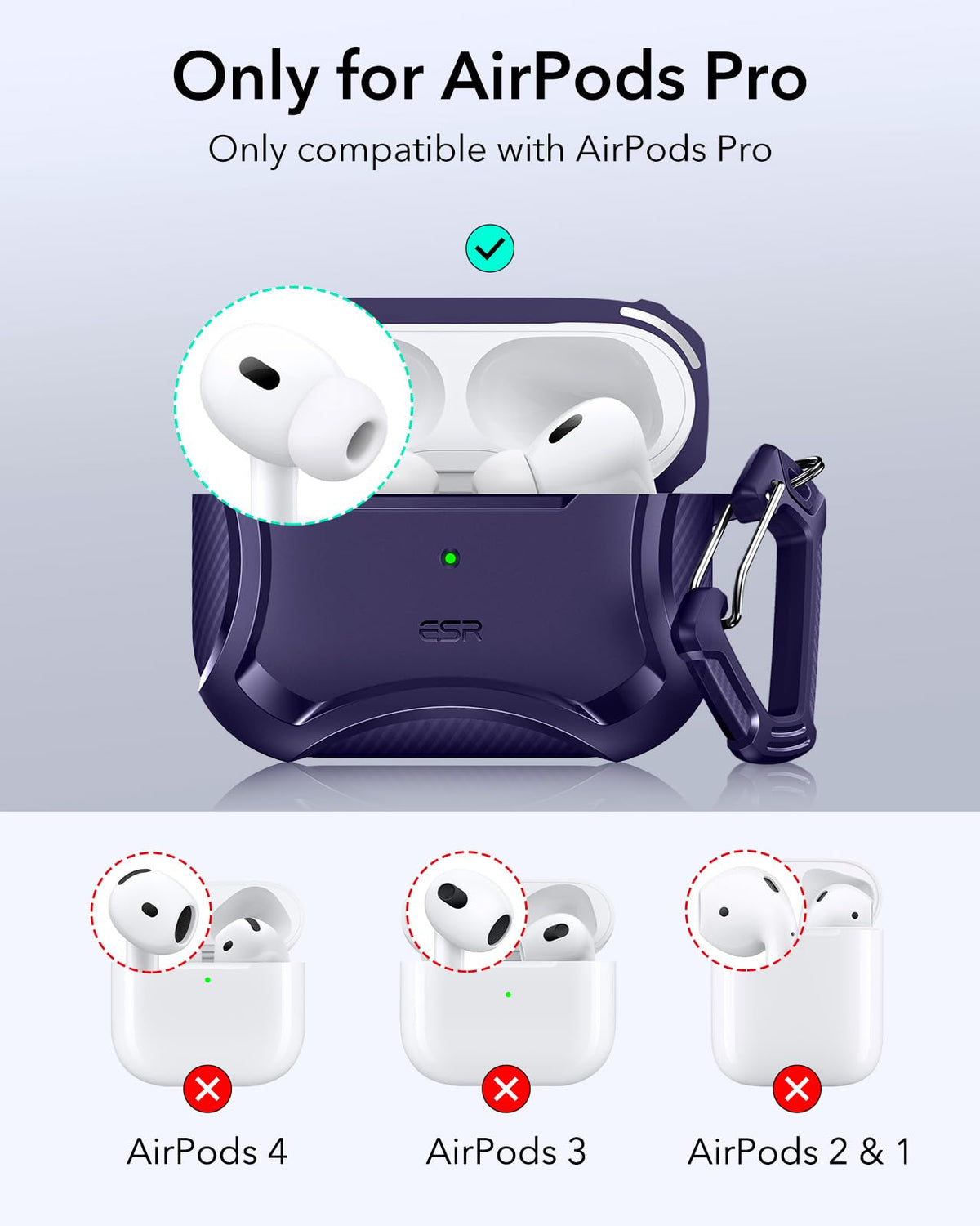 ESR purple AirPods Pro 2 case back view highlights MagSafe compatibility