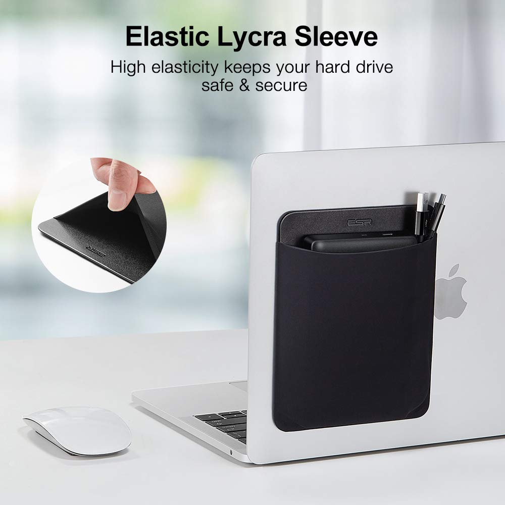 esr side profile holding an external drive for compact protection benefit