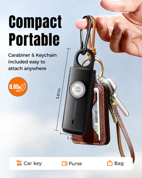 ESSAGER attached to keys demonstrating easy carry and fast retrieval