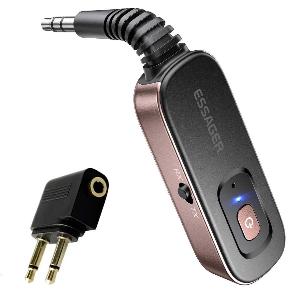 ESSAGER Bluetooth car adapter front view showing compact design for in-car use