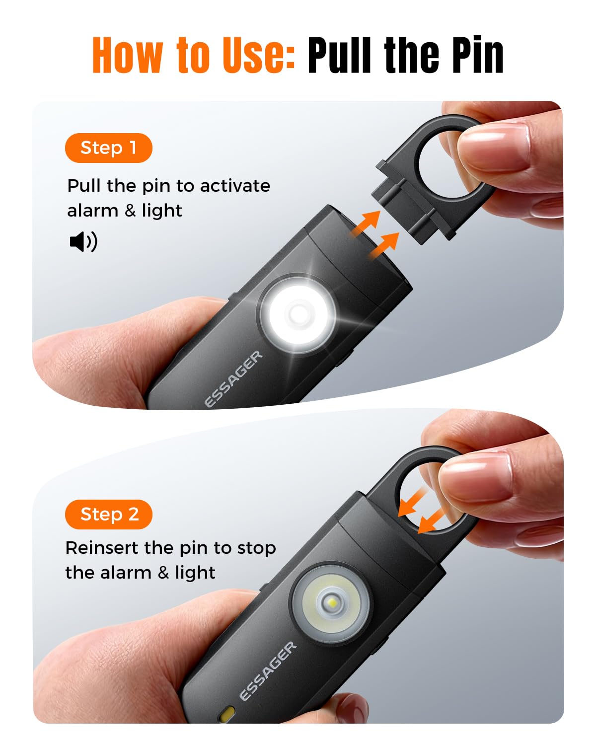 ESSAGER strobe lit to show bright LED and attention-grabbing benefit