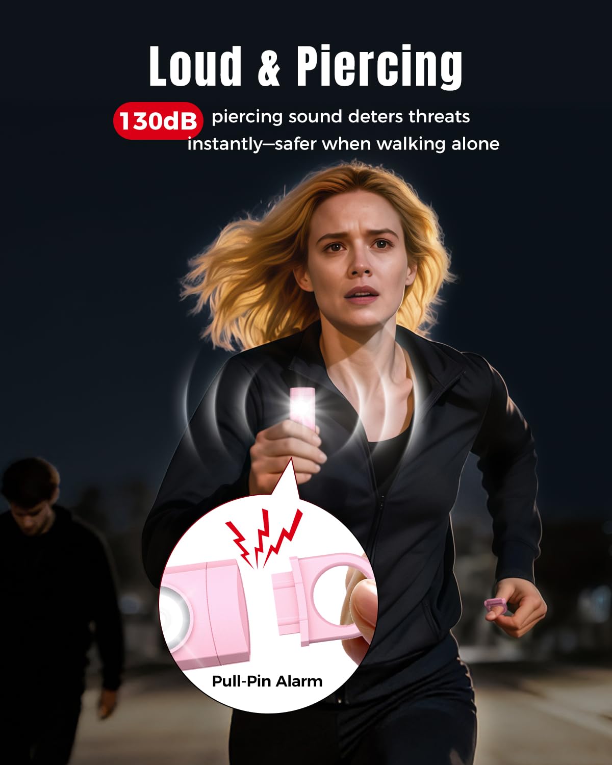 ESSAGER pink alarm with keychain ready for on-the-go protection.