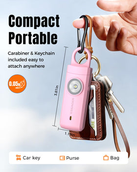 ESSAGER pink alarm pull-pin action helps prevent accidental activation.