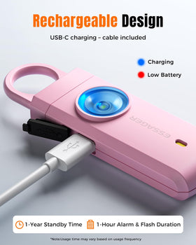 ESSAGER pink alarm rechargeable with long-lasting performance.