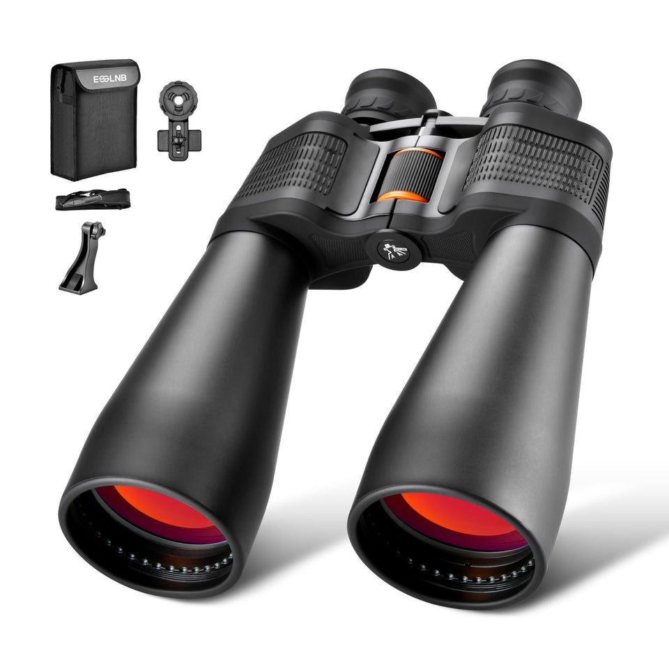 ESSLNB 25x70 binoculars lens close-up showing large 70mm objective for detailed distant views.