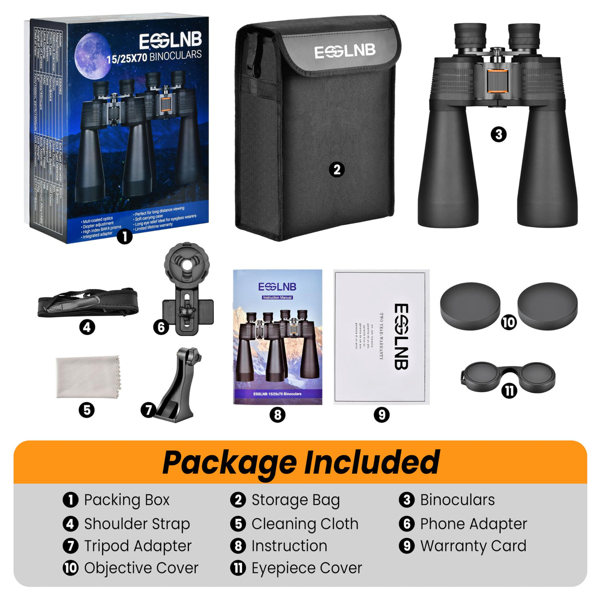 ESSLNB 25x70 binoculars great for stargazing and terrestrial viewing at night and day.