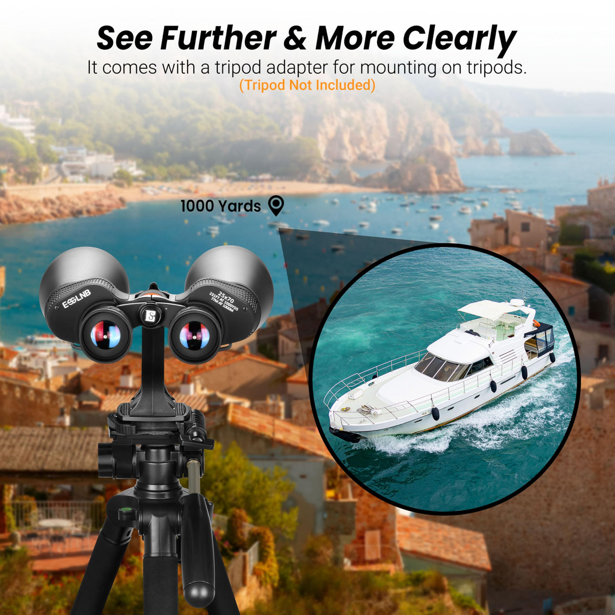 ESSLNB 25x70 binoculars wide field of view enhances tracking of birds or aircraft.