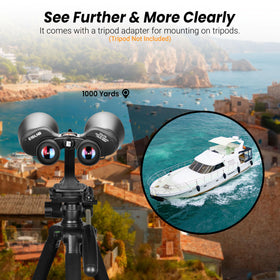 ESSLNB 25x70 binoculars wide field of view enhances tracking of birds or aircraft.