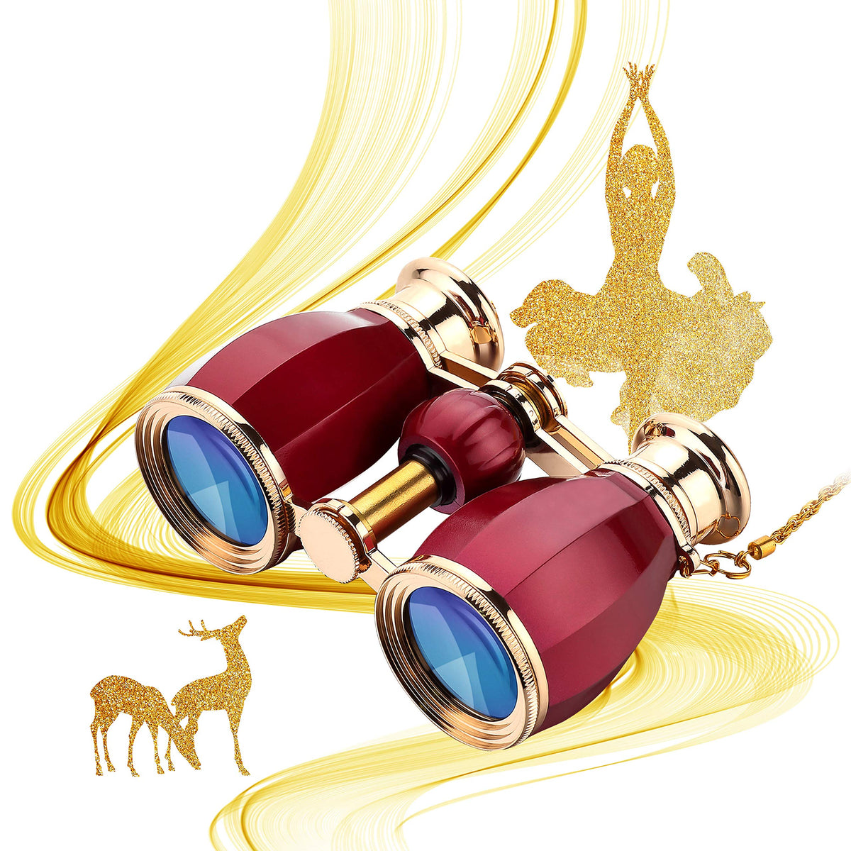 ESSLNB front view red opera glasses showing elegant finish and portable design benefit