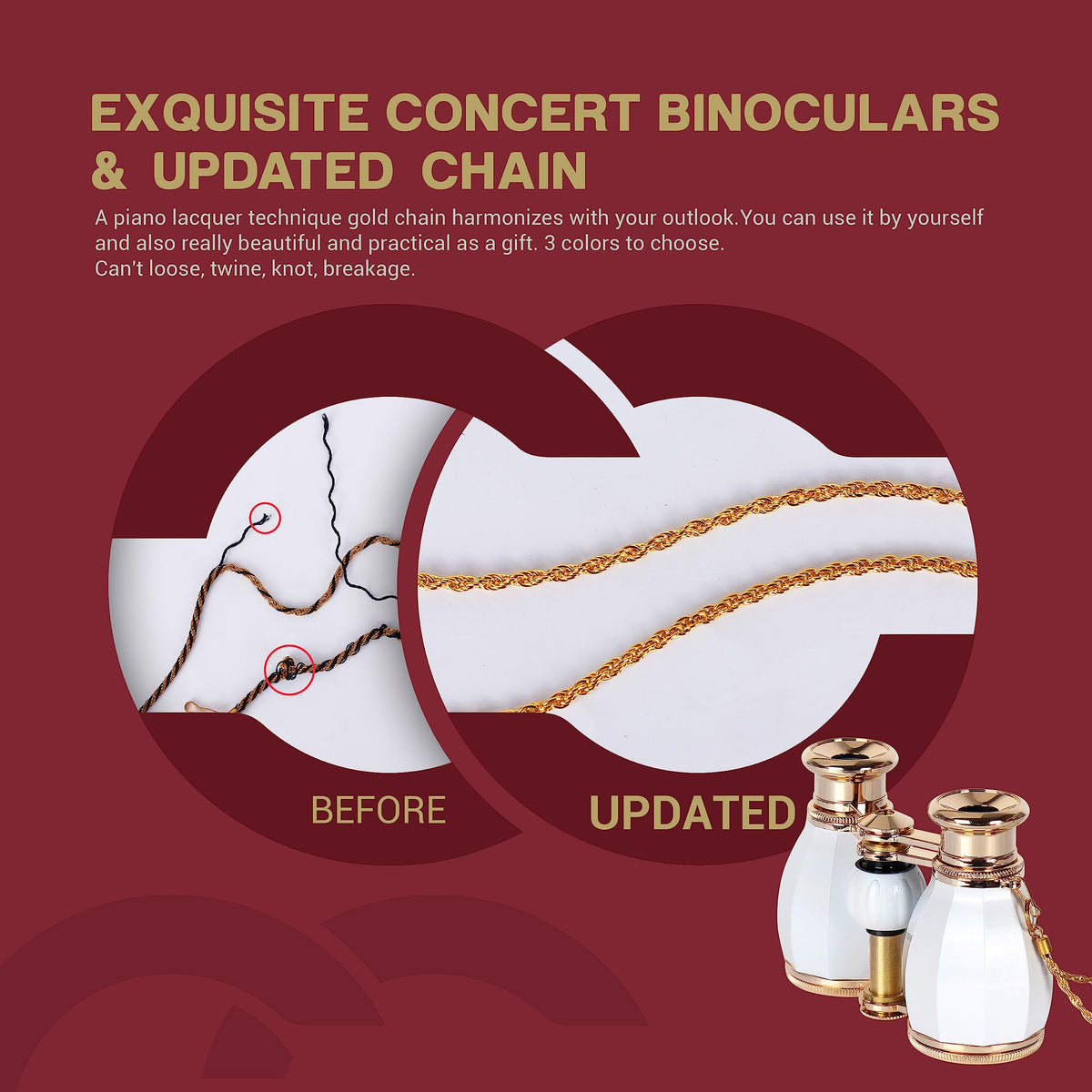 ESSLNB gold chain detail conveying durable, tangle-resistant design