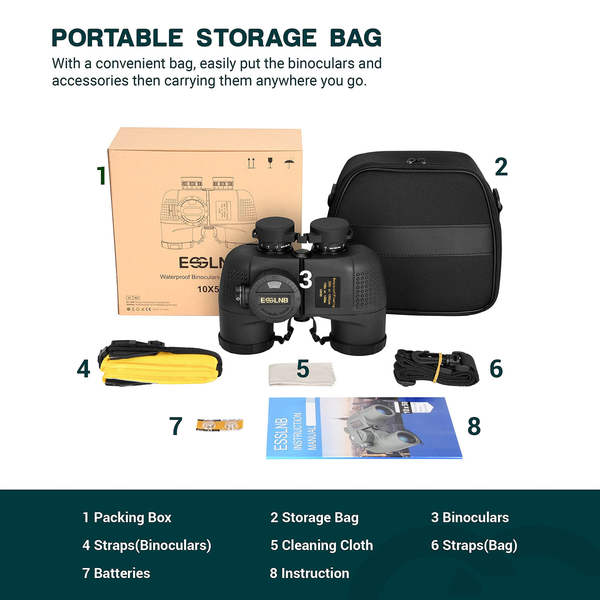 ESSLNB strap and bag included for secure transport on deck.