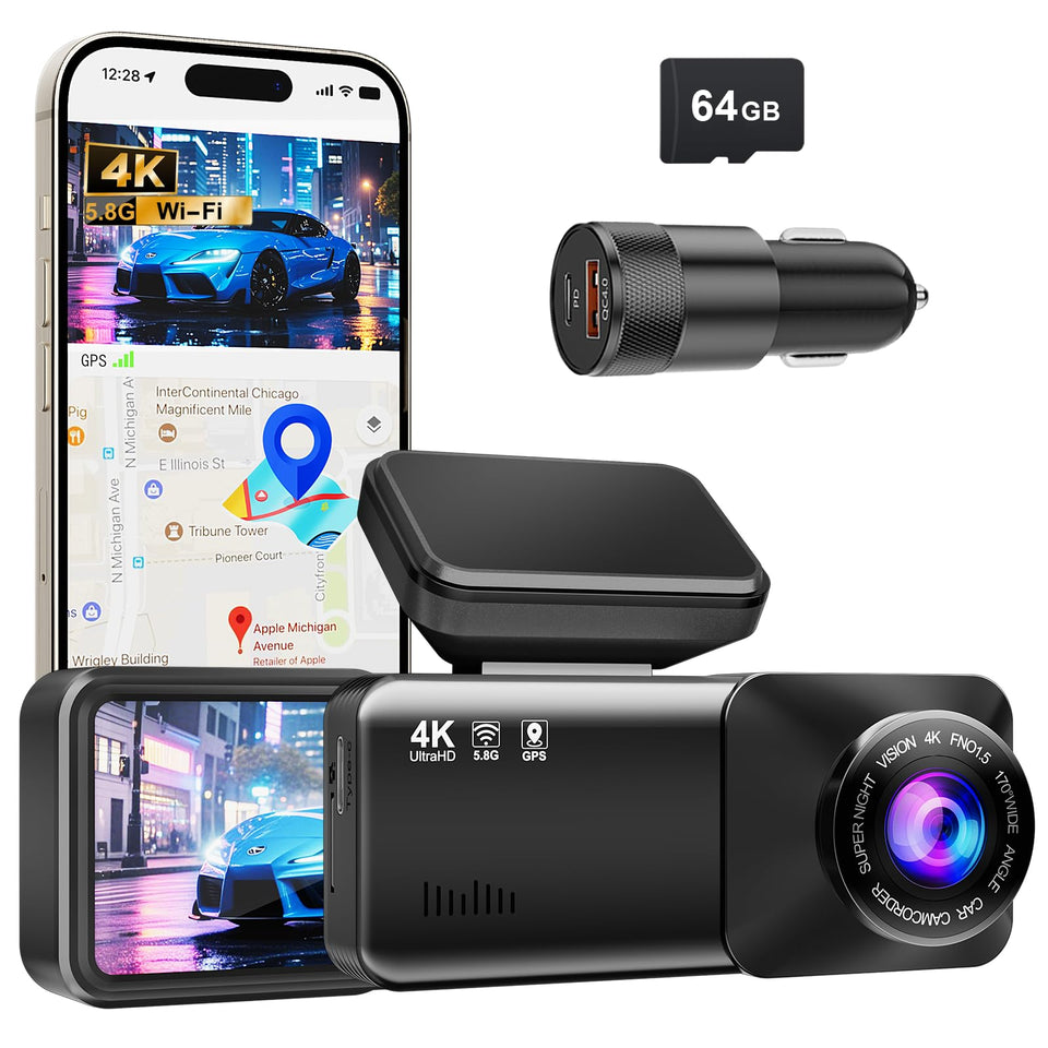 Estbuc front view of 4K dash cam showing compact design and lens for clear footage