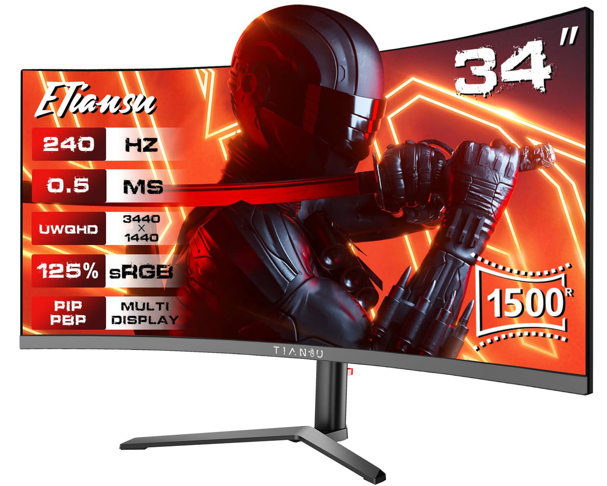 ETiansu 34-inch UWQHD curved front view, immersive edge-to-edge clarity.