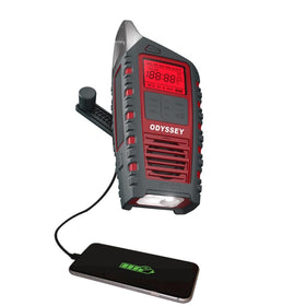 Eton Odyssey radio front view with all-band receiver and NOAA alerts for emergencies.