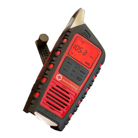 Eton Odyssey radio front view shows compact all-band emergency radio with NOAA alerts for storms.