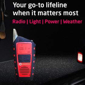 Eton Odyssey radio LED flashlight delivers bright light for camping or signaling.