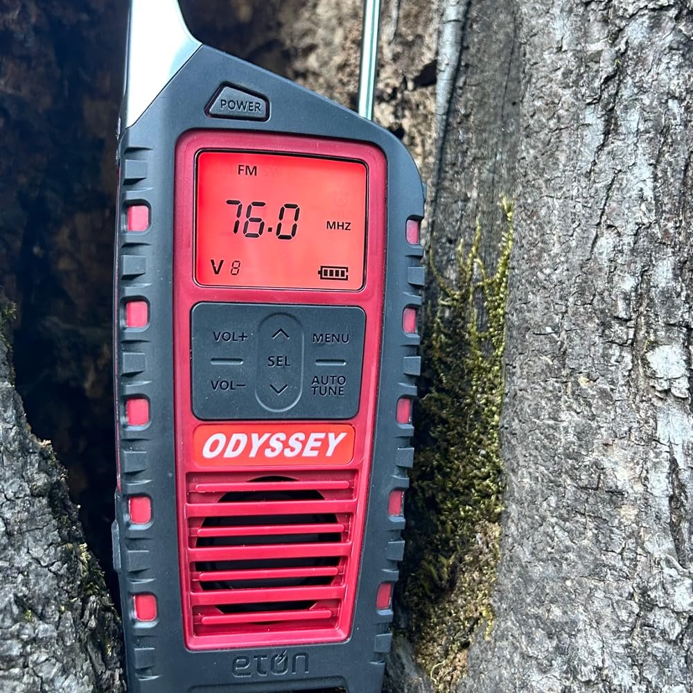 Eton Odyssey USB and Bluetooth charging for devices outdoors.