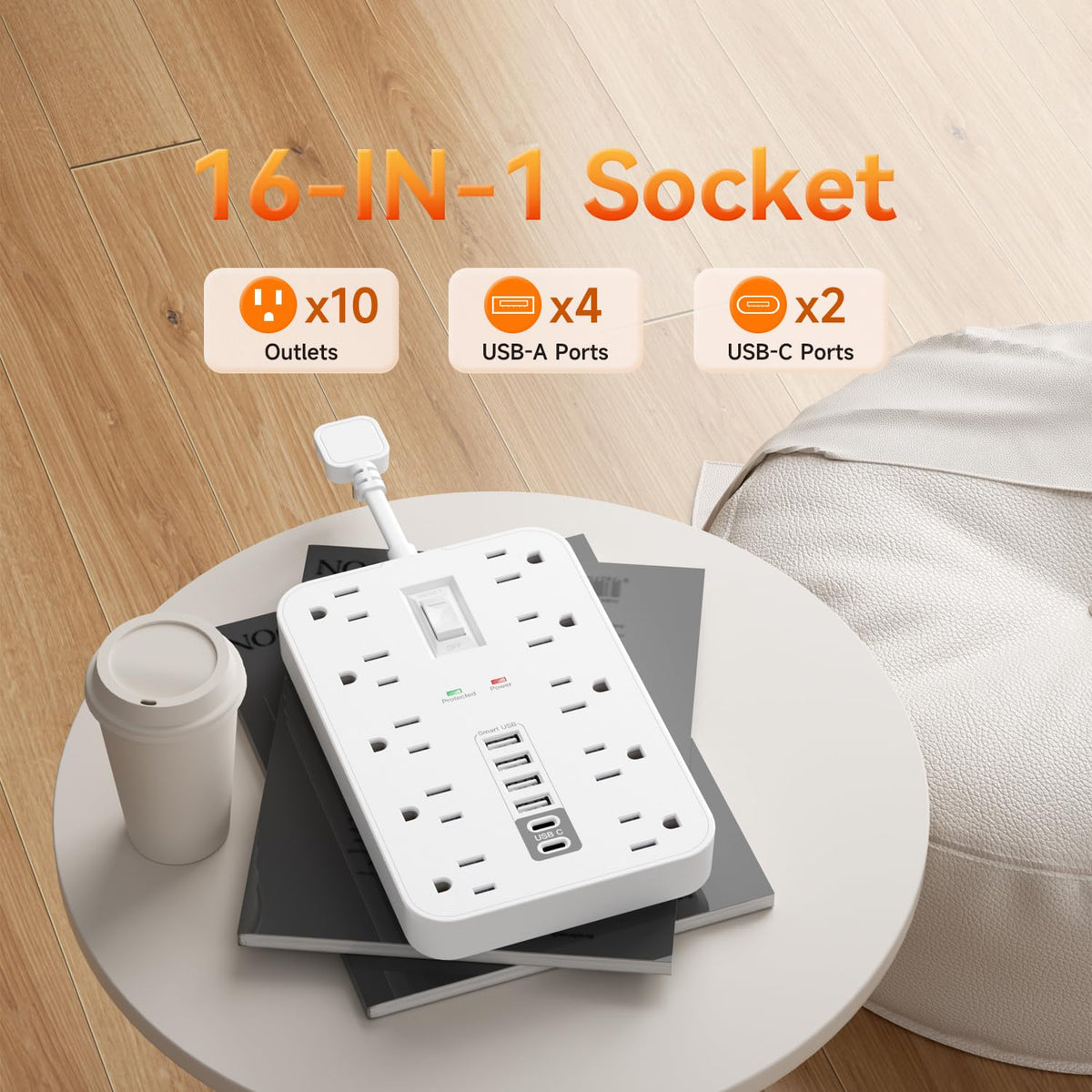 Etykir closeup of USB‑A, USB‑C and AC sockets enabling fast multi-device charging