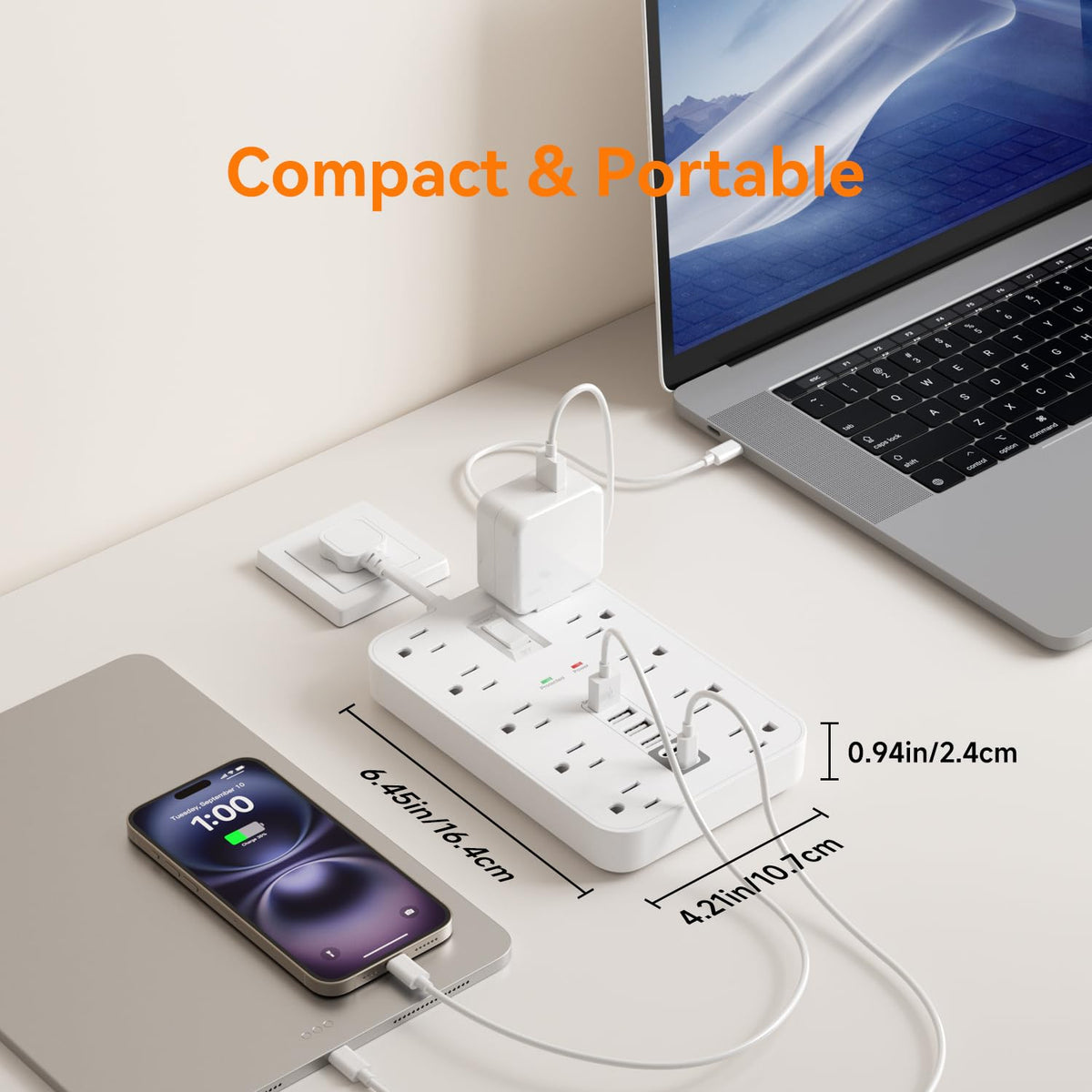 Etykir switch and two LEDs detail for quick power control and status
